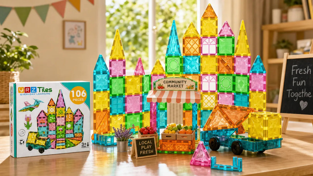Inside the YRZtiles 106-Piece Magnetic Tile Set: Shapes, Windows, Doors, and Chassis