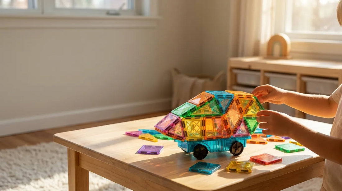 What Can You Build with the Car Chassis in the YRZtiles 106-Piece Magnetic Tile Set?