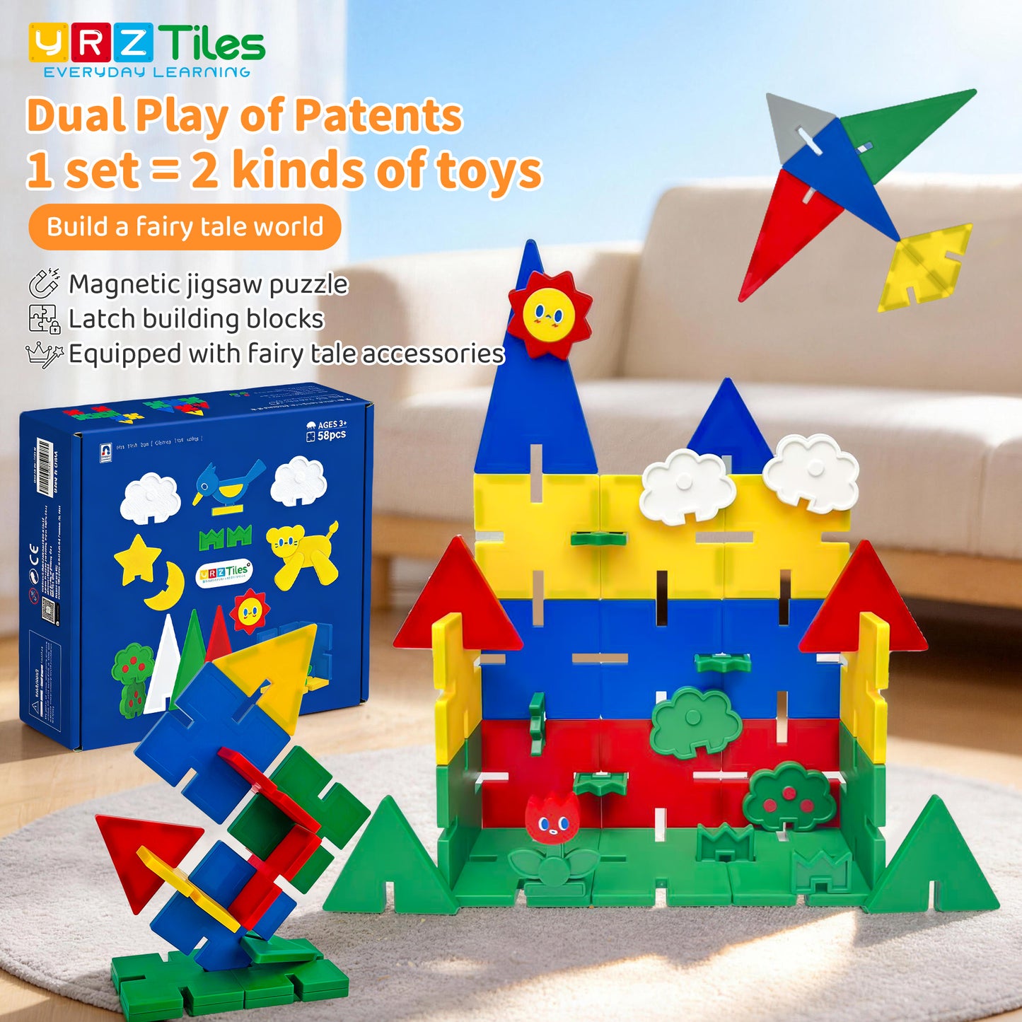 MagFlake - 2 in 1 Magnetic Tiles（58Pcs Set）