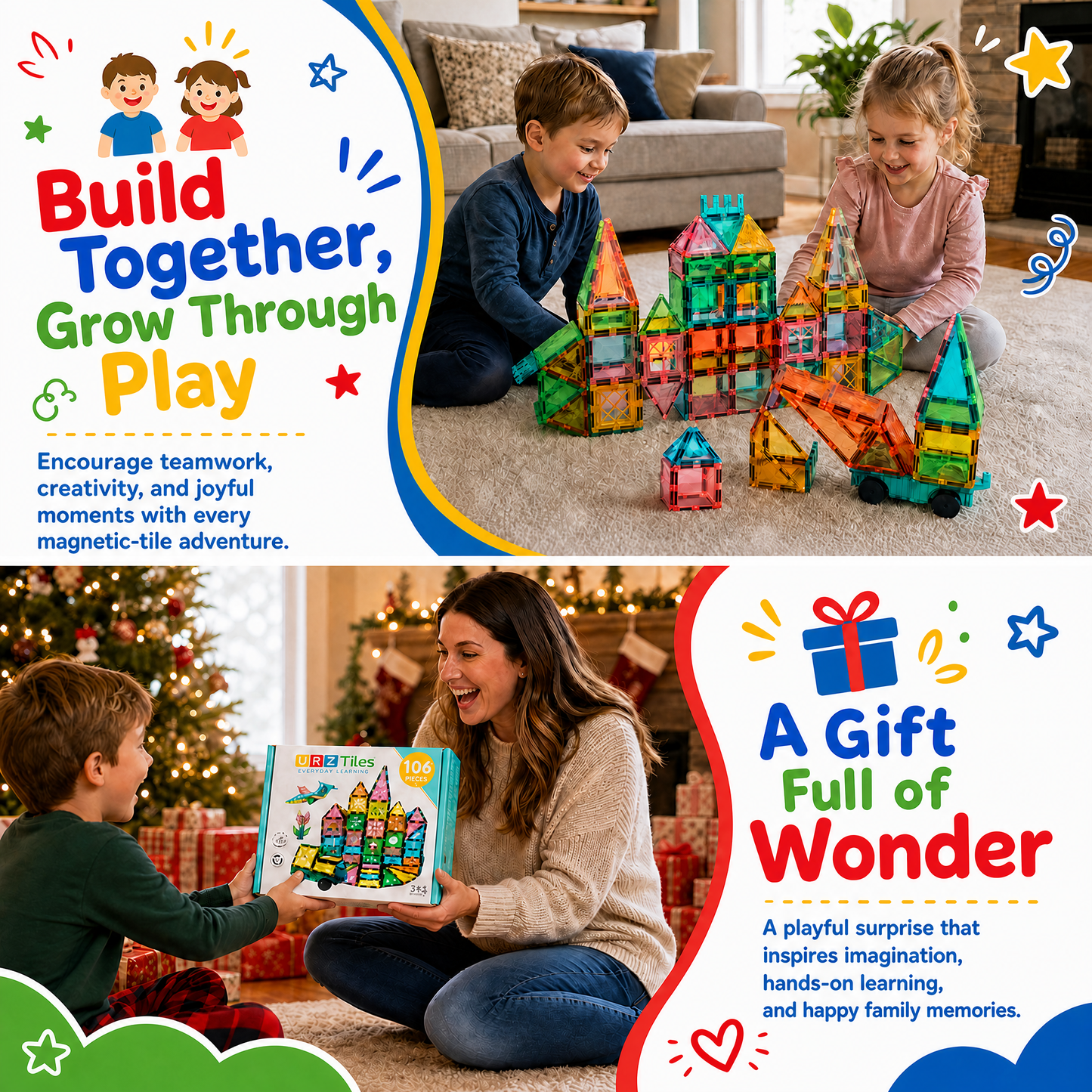 YRZtiles 106pcs STEM Magnetic Tiles and Building Blocks
