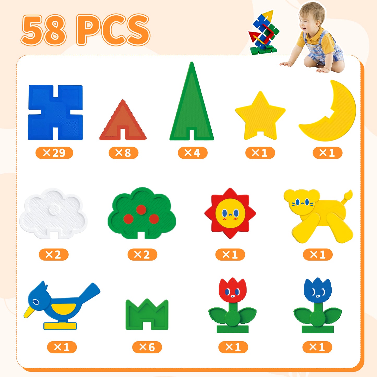 MagFlake - 2 in 1 Magnetic Tiles（58Pcs Set）