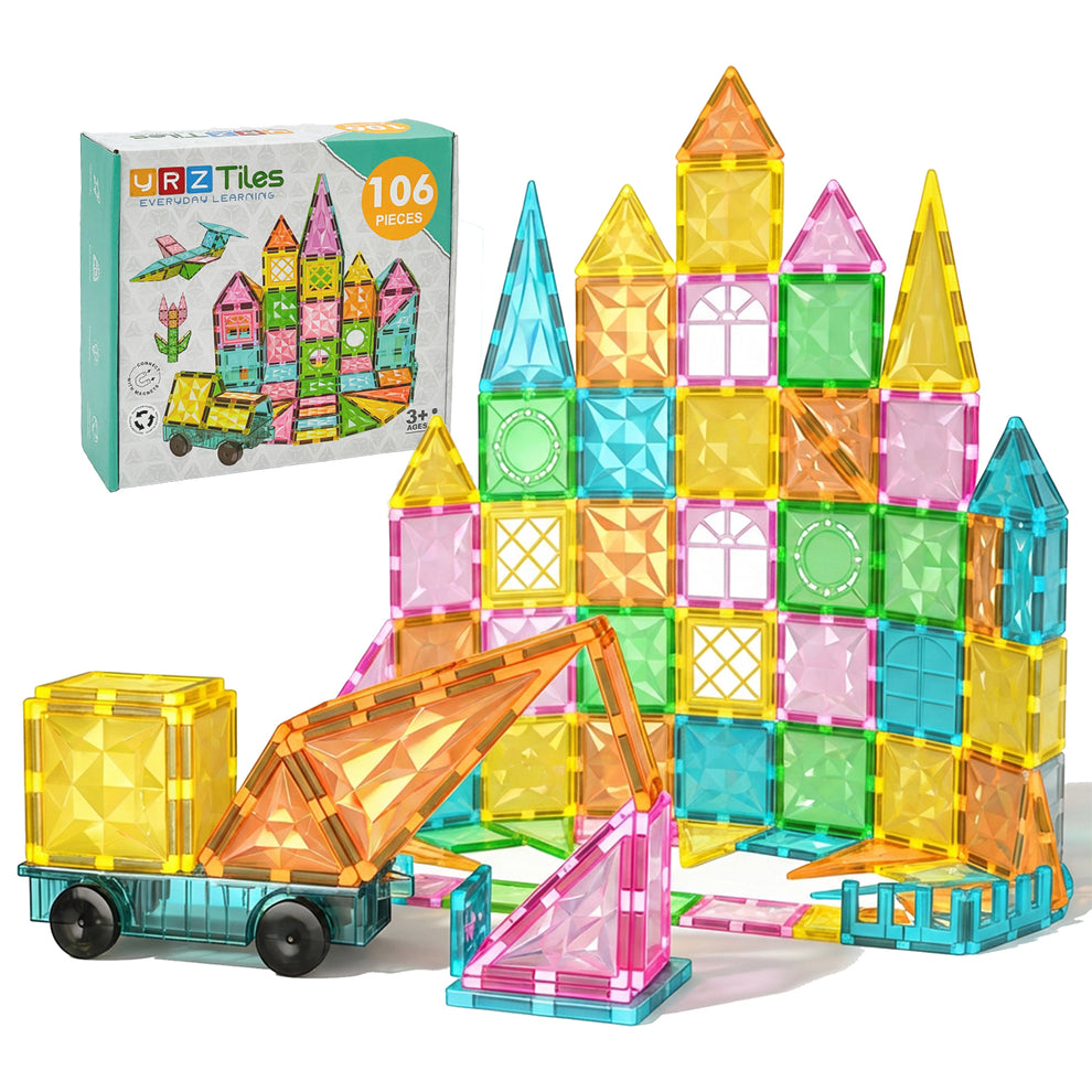 YRZtiles 106pcs STEM Magnetic Tiles and Building Blocks