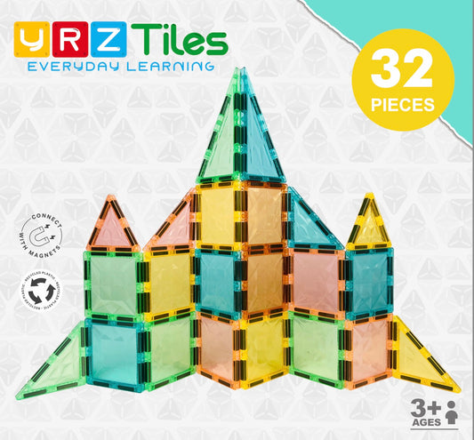 YRZtiles 32pcs STEM Magnetic Tiles and Building Blocks