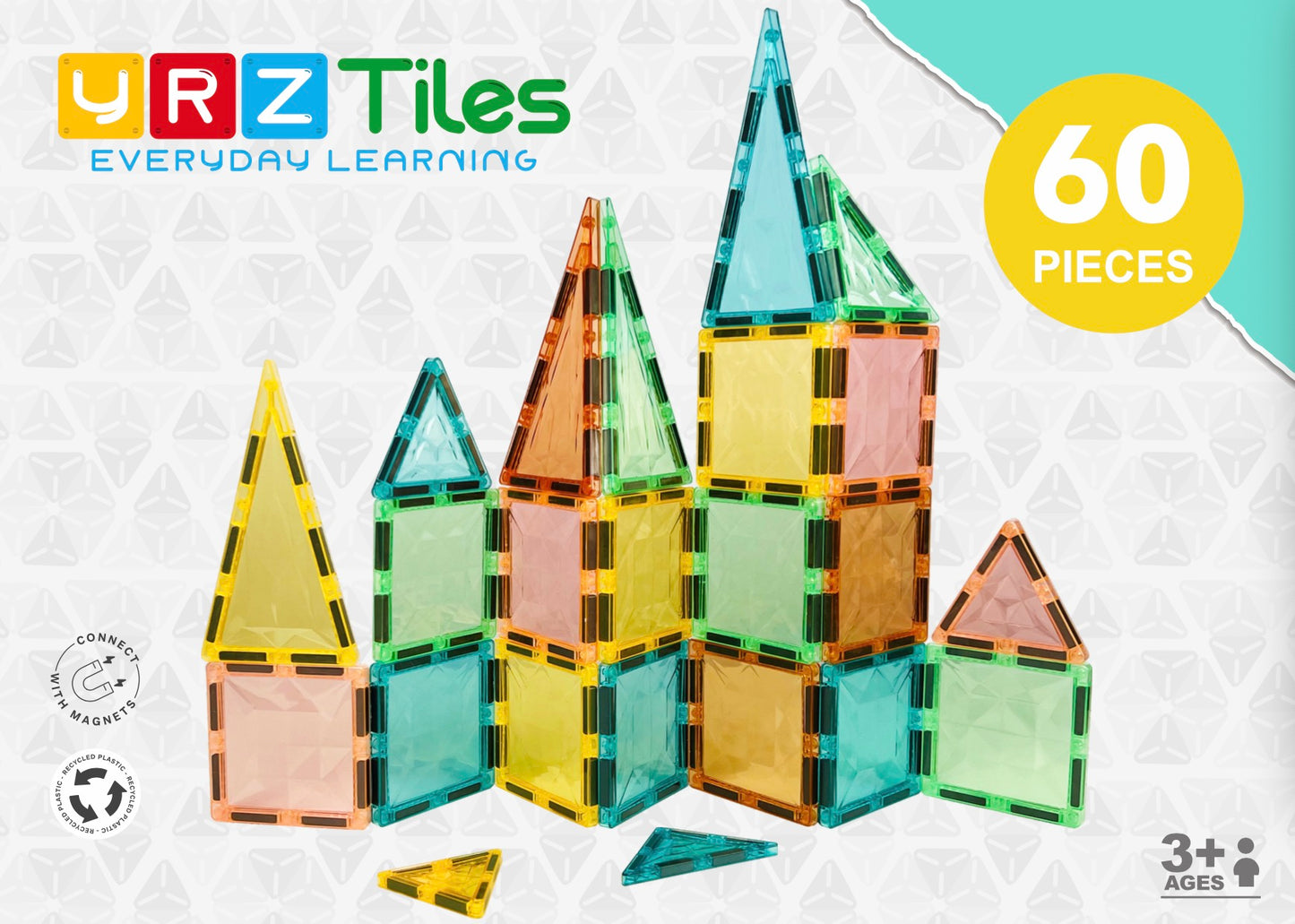 YRZtiles 60pcs STEM Magnetic Tiles and Building Blocks